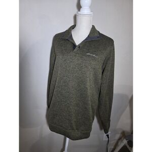 Eddie Bauer Pullover Sweater Mens Medium Green Snap Neck Fleece
